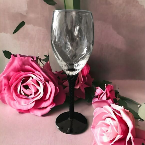 Cristal D Arques Angelique Champagne Flute Wine Glass Black Amethyst Twist Stem. - Picture 1 of 16
